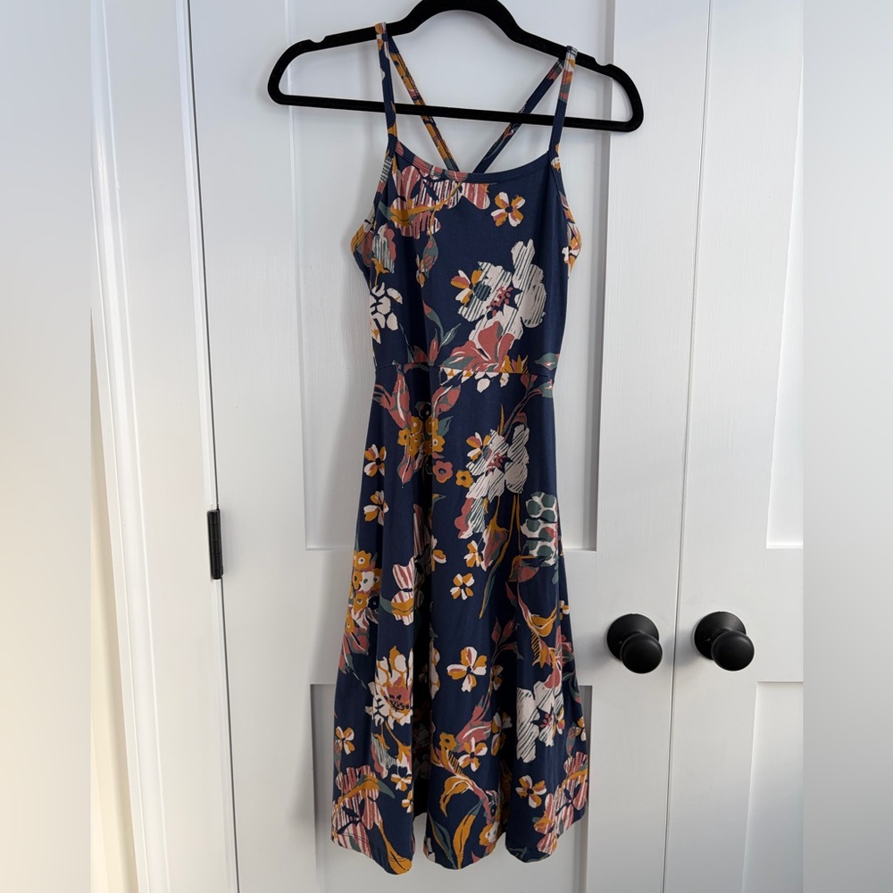Pact Women’s Fit & Flare Midi Dress Petite Small Blue Floral